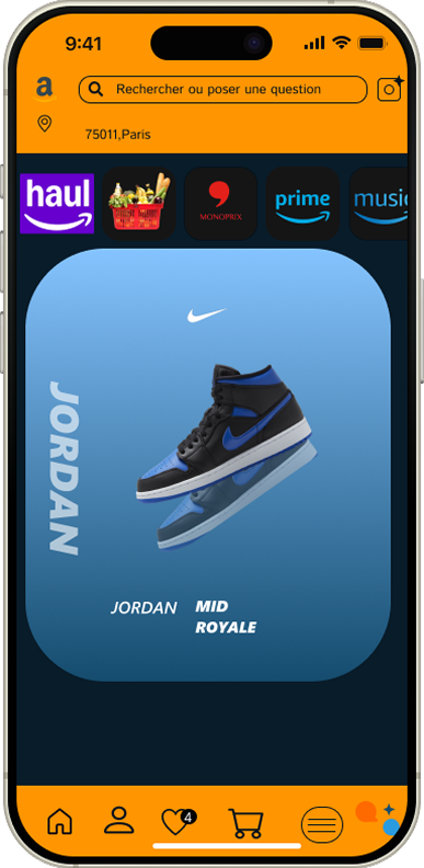 Écran accueil Amazon redesign en mode nuit